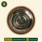 Brown Sheesham Wooden Hotpot with Steel Container & Brass Art