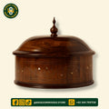 Brown Sheesham Wooden Hotpot with Steel Container & Brass Art