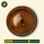 Brown Sheesham Wooden Hotpot with Steel Container & Brass Art