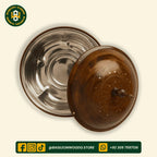 Brown Sheesham Wooden Hotpot with Steel Container & Brass Art