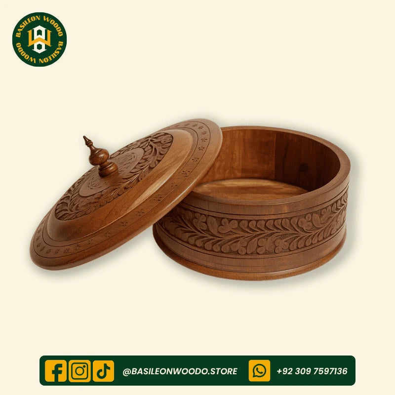 Handcrafted Sheesham Wooden Carved Hotpot