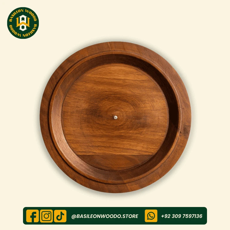 Yellow-Brown Curved Shape Sheesham Wooden Hotpot with Brass Art
