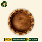 Yellow-Brown Sheesham Wooden Chess Pattern Hotpot with Brass Art
